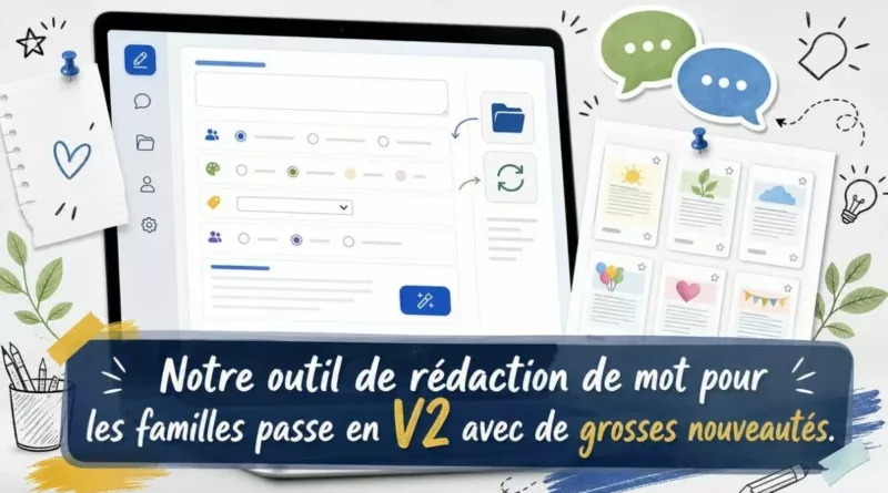 Notre outil de rédaction de mot pour les familles passe en V2 avec de grosses nouveautés.