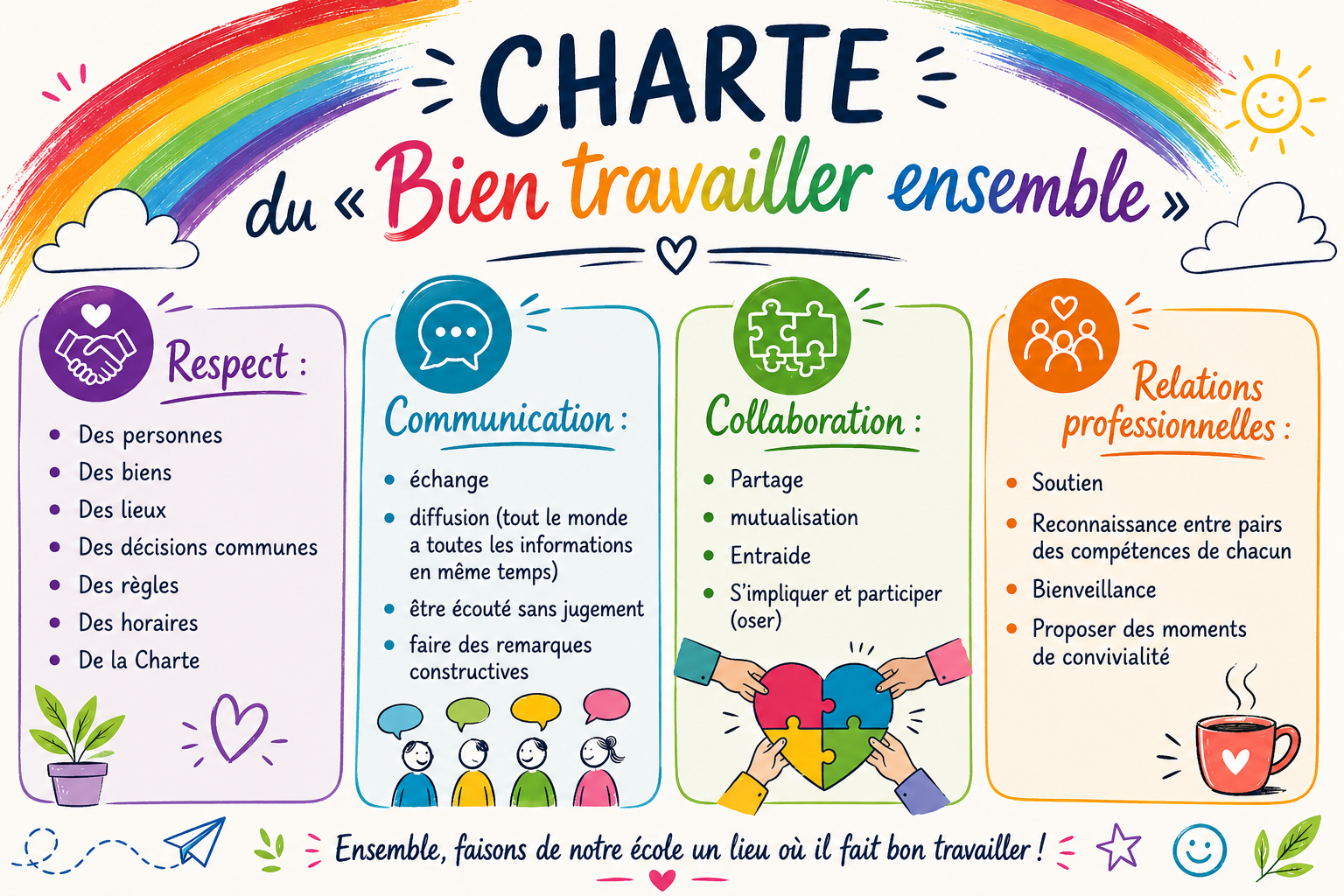 Charte du bien travailler ensemble : respect, communication, collaboration et relations professionnelles