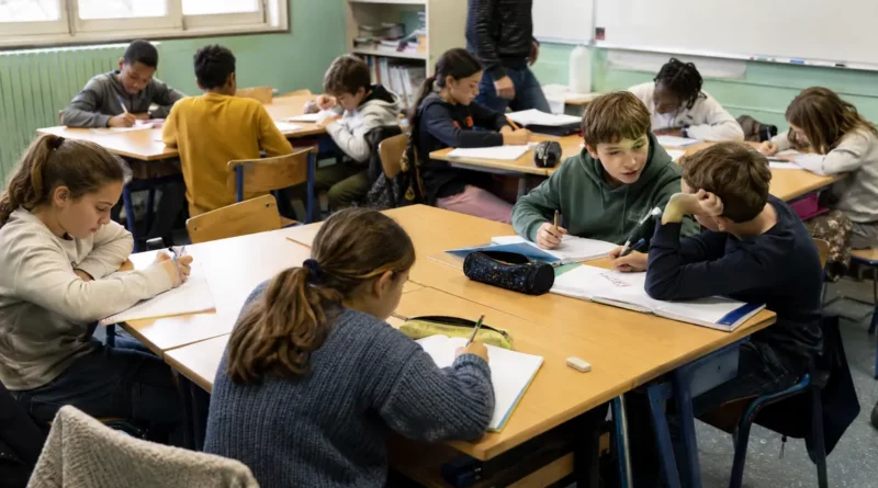 Élèves travaillant en groupes dans une classe primaire