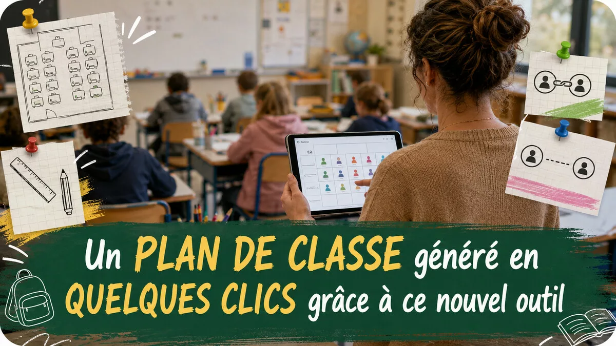 Une enseignante organise un plan de classe sur une tablette devant ses élèves