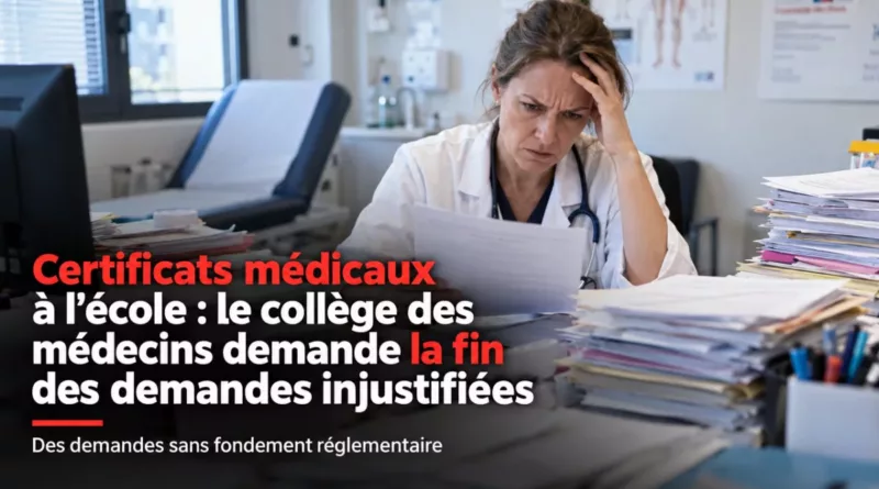Certificats médicaux à l’école : le collège des médecins demande la fin des demandes injustifiées